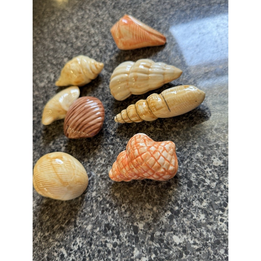 Vintage Seashell Figurine Set Of 8 Ceramic Shells Nautical Ocean Beach Decor